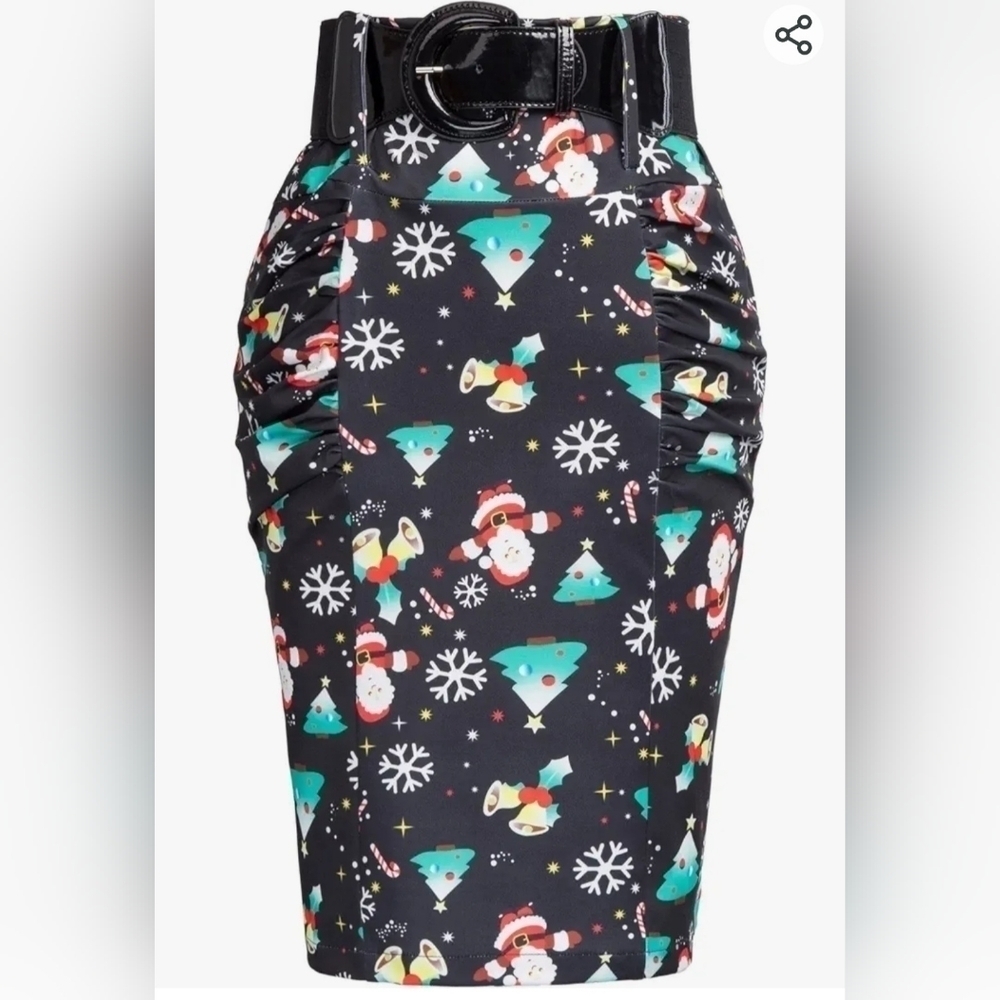 Kate Kasin Stretch Cotton Christmas Holiday Pencil Skirt Women's Small S EUC